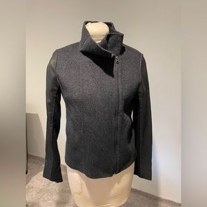 Vince wool and leather biker jacket, size large, color black and grey-